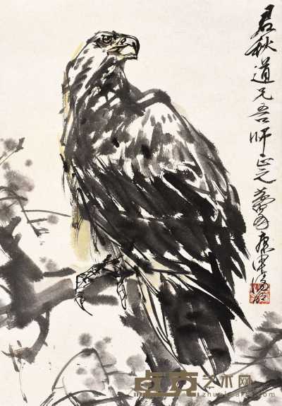 黄胄 庚申（1980）年作 鹰 立轴 47.5×33cm